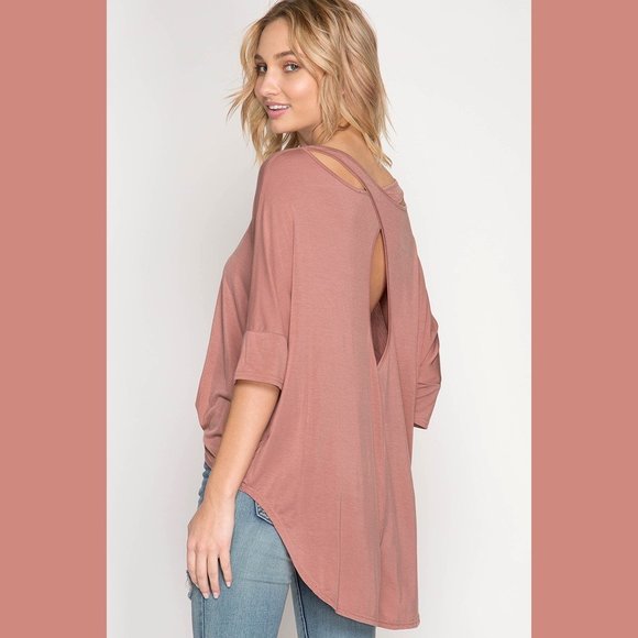 Half Sleeve High Low Top Cutout Back - Picture 3 of 13